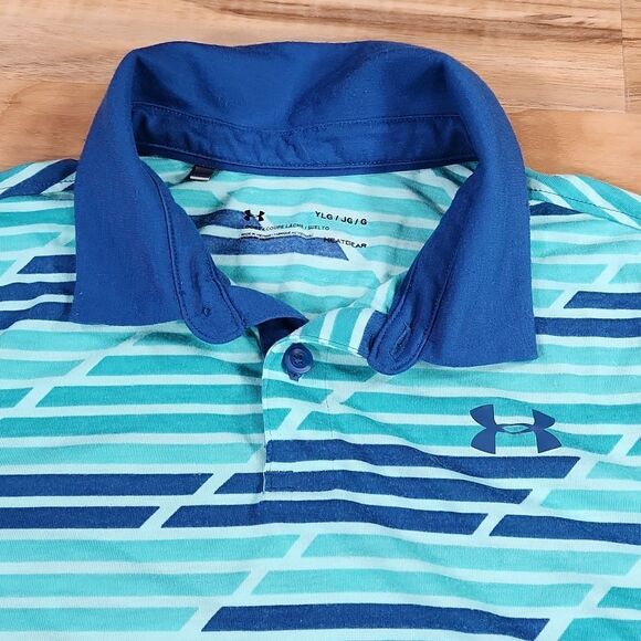 🦋Under Armour Blue & Turquoise Golf Collared Polo Shirt Youth Large - Picture 5 of 13